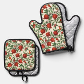 Granaatappels en Bella Moths op gebroken wit Ovenwant & Pannenlap Set (Voorkant / Achterkant)