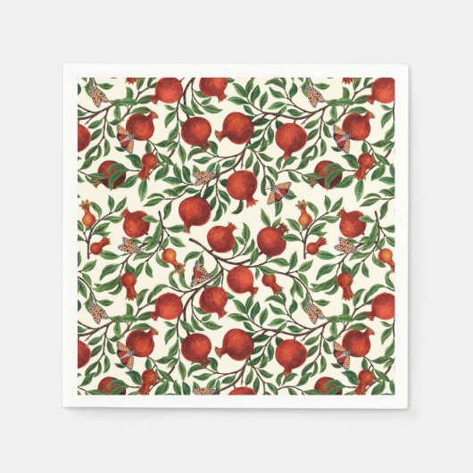 Granaatappels en Bella Moths op gebroken wit Servet (Voorkant)