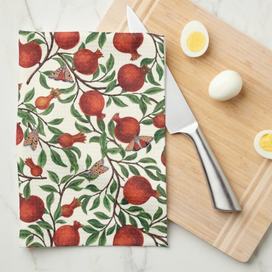 Granaatappels en Bella Moths op gebroken wit Theedoek (Quarter Fold)