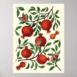 Granaatappels en Bella-motten op wit Poster