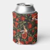 Granaatappels en kolibries / groene bladeren op zw blikjeskoeler (Blikje Achterkant)