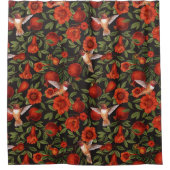 Granaatappels en kolibries / groene bladeren op zw douchegordijn (Voorkant)