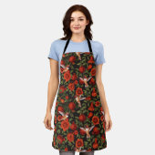 Granaatappels en kolibries / groene bladeren op zw schort (Gedragen)