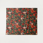 Granaatappels en kolibries / groene bladeren op zw wandkleed (Voorkant (horizontaal))