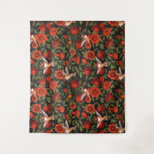 Granaatappels en kolibries / groene bladeren op zw wandkleed (Voorkant)