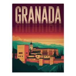 Granada, Alhambra, Spain, Vintage Poster, Sunset Perfect Poster
