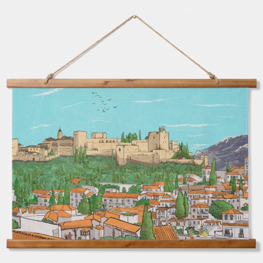 Granada Cityview Spanje Landscape Illustration Hangend Wandkleed (Voorkant)