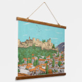Granada Cityview Spanje Landscape Illustration Hangend Wandkleed (Gebogen)