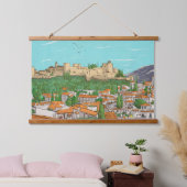 Granada Cityview Spanje Landscape Illustration Hangend Wandkleed (Slaapkamer)