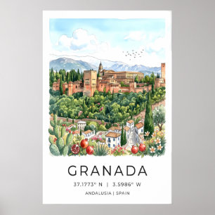 Granada Reisposter Waterverf Stijl Poster