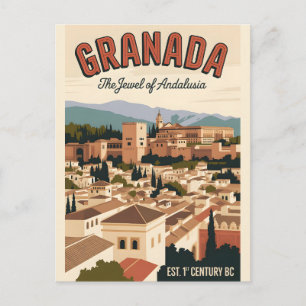 Granada Spanje Retro Silhouette Stadslandschap Rei Briefkaart