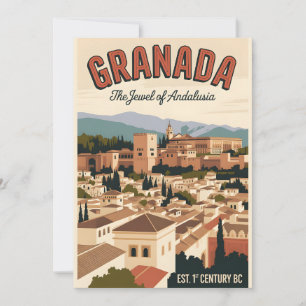 Granada Spanje Retro Silhouette Stadslandschap Rei Feestdagenkaart