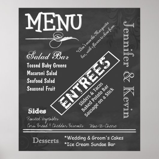 Grand Affiche de Menu de Mariage au Look Tableau N (Devant)