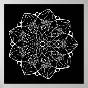 Grand affiche Mandala avec Arrière - plan noir