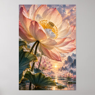 Grand Art Mural Fantastique Lotus Rose au Lac de C