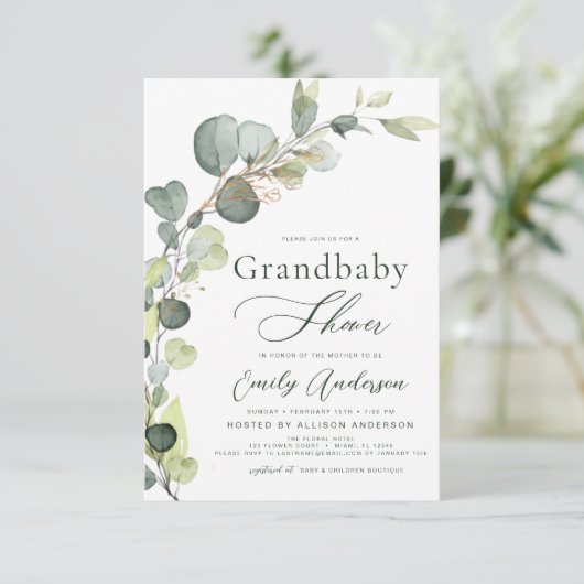 Grand bébé Douche verdure Eucalyptus Invitations (Debout devant)