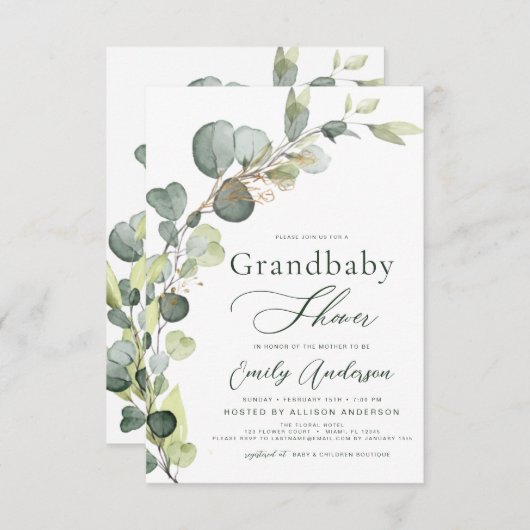 Grand bébé Douche verdure Eucalyptus Invitations (Devant / Derrière)