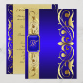 Grand Blue Jewel Gold en Blue Invitation Kaart (Voorkant / Achterkant)