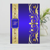 Grand Blue Jewel Gold en Blue Invitation Kaart (Staand voorkant)