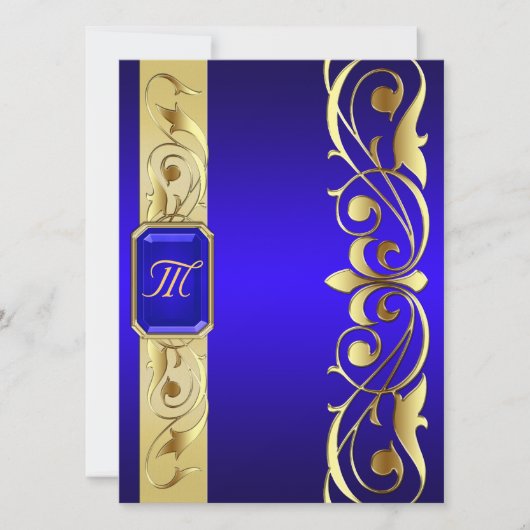 Grand Blue Jewel Gold en Blue Invitation Kaart (Voorkant)