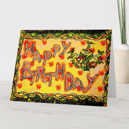 Grand Bright Russian folk art Joyeux carte d'anniv (Devant)