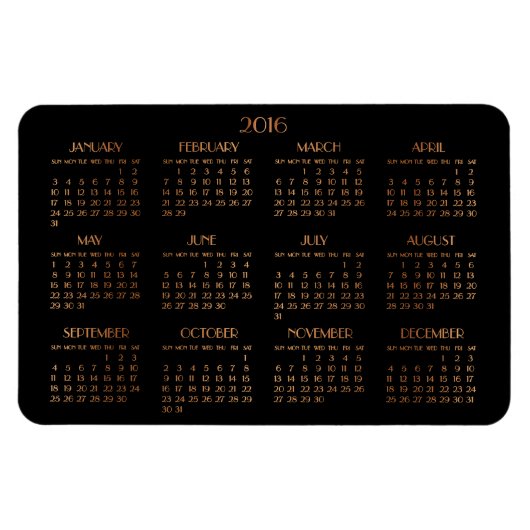 Grand Bronze Noir Calendrier Annuel 2016 Magnet (Horizontal)