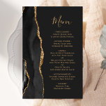 Grand Budget Black Gold Agate Dark Mariage Menu<br><div class="desc">Le bord gauche de cet élégant menu mariage moderne comporte une bordure en aquarelle noire ornée d'une parties scintillant en faux or. Le texte personnalisable combine un script d'écriture manuscrite de couleur or et des polices de cuivre sur un arrière - plan non noir. L'envers est assorti d'un design d'agate...</div>