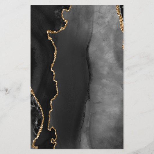 Grand Budget Black Gold Agate Marbre Mariage Menu (Dos)