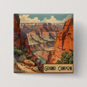 Grand Canyon Retro Travel Design Vierkante Button 5,1 Cm