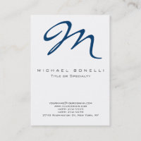 Grand Carte de visite Monogramme Blue Calligraphy