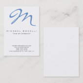 Grand Carte de visite Monogramme Blue Calligraphy (Devant / Derrière)