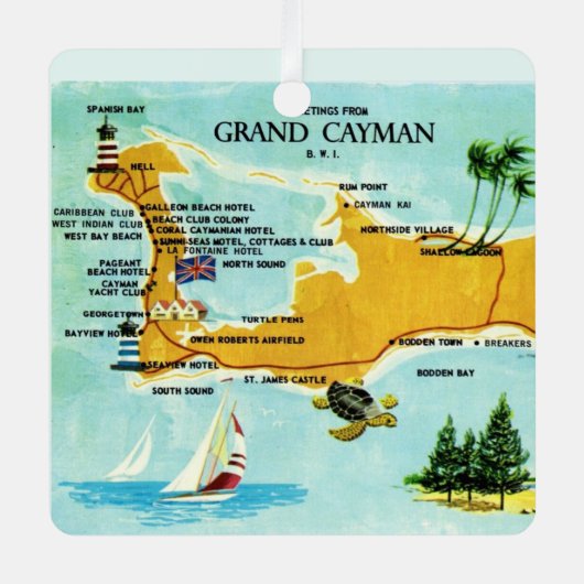  Grand Cayman kaart Metalen Ornament (Voorkant)