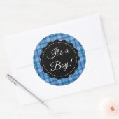 Grand C'est un garçon ! Stickers baby shower bleu  (Enveloppe)