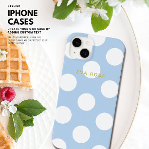Grand coque iphone Pois bleu moderne avec nom