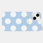 Grand coque iphone Pois bleu moderne avec nom (Verso (horizontal))