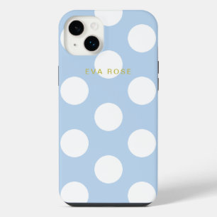 Grand coque iphone Pois bleu moderne avec nom