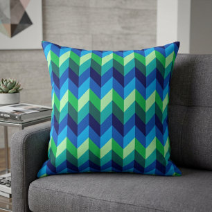 Grand Coussin Décoratif à Chevrons Ombrés Bleu Ver
