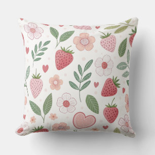 Grand Coussin Décoratif Motif Fraise 50x50