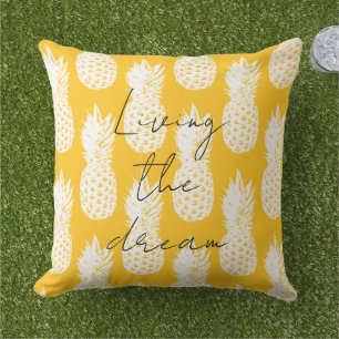 Grand coussin extérieur à motif de ananas jaune