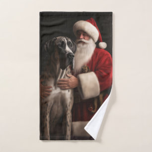 Grand Danois avec le Père Noël Festif de Noël