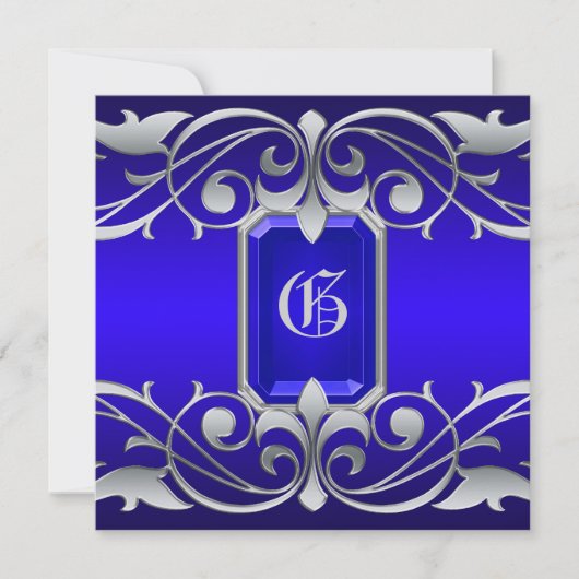 Grand Duchess Blue Jewel Silver Rol Uitnodiging (Voorkant)
