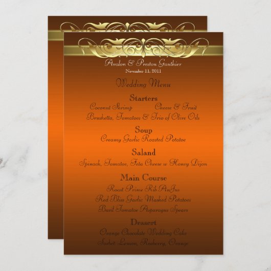 Grand Duchess Oranje Scroll Wedding Menu (Voorkant / Achterkant)