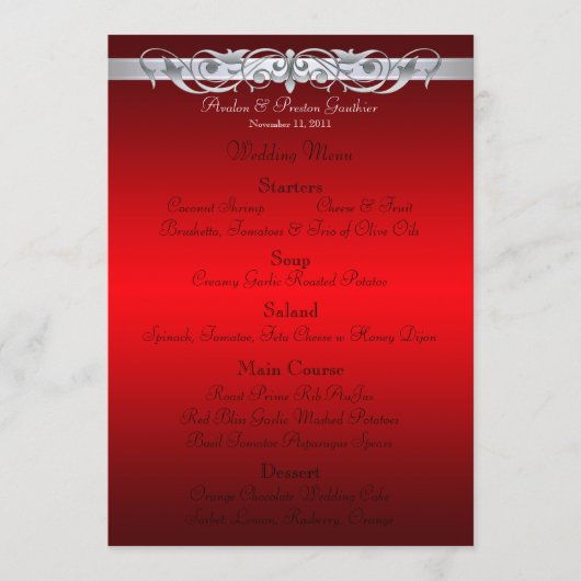 Grand Duchess Red Scroll Wedding Menu (Voorkant)