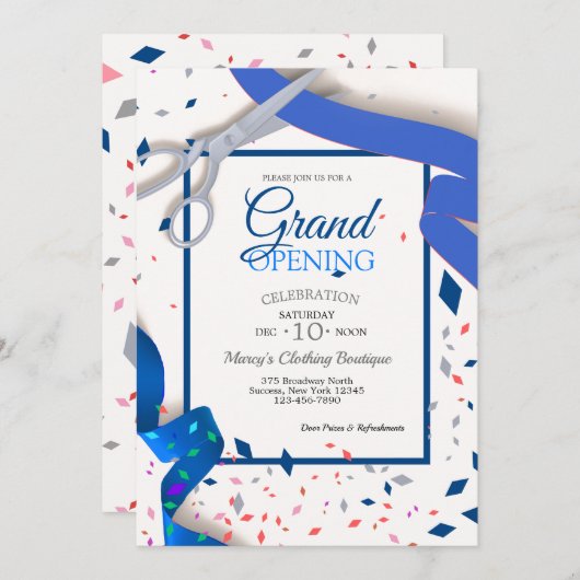 Grand événement d'ouverture Invitation au ruban bl (Devant / Derrière)