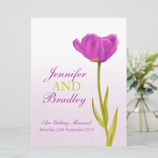 Grand faire-part de mariage à tulipe violette simp (Debout devant)
