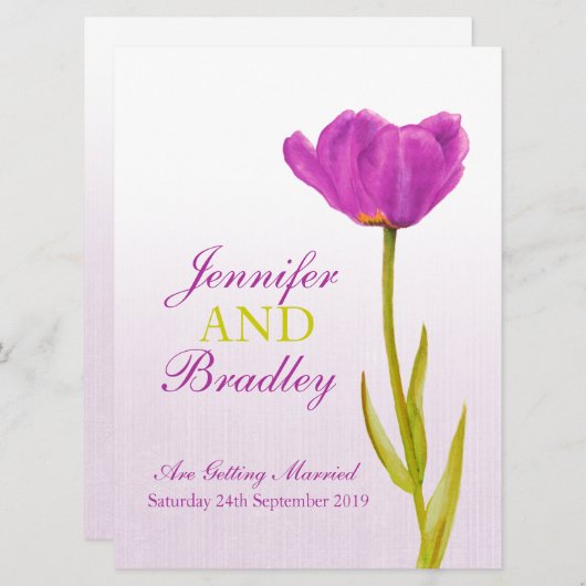 Grand faire-part de mariage à tulipe violette simp (Devant / Derrière)