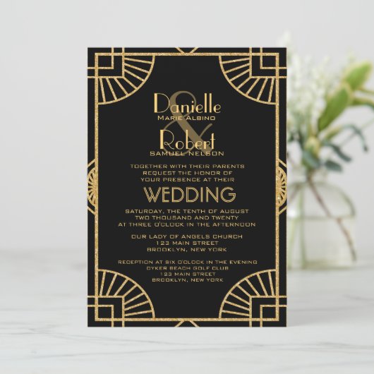 Grand Faire-part de mariage Art Déco Inspiré (Debout devant)