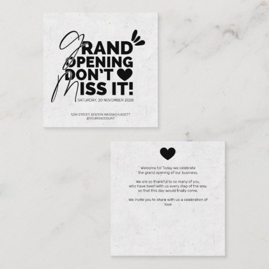 Grand faire-part d'ouverture carte (Devant / Derrière)