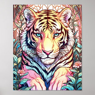 Grand Floral Tiger Surreal Schilderij Print