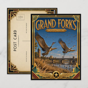 Grand Forks North Dakota Vintage Art Deco Goud Briefkaart